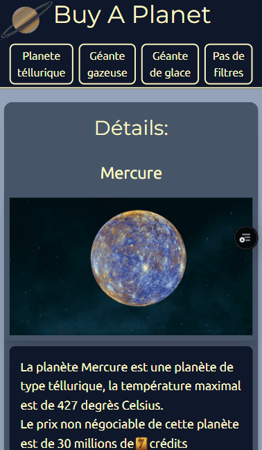 Capture d'écran du site Buy A Planet.